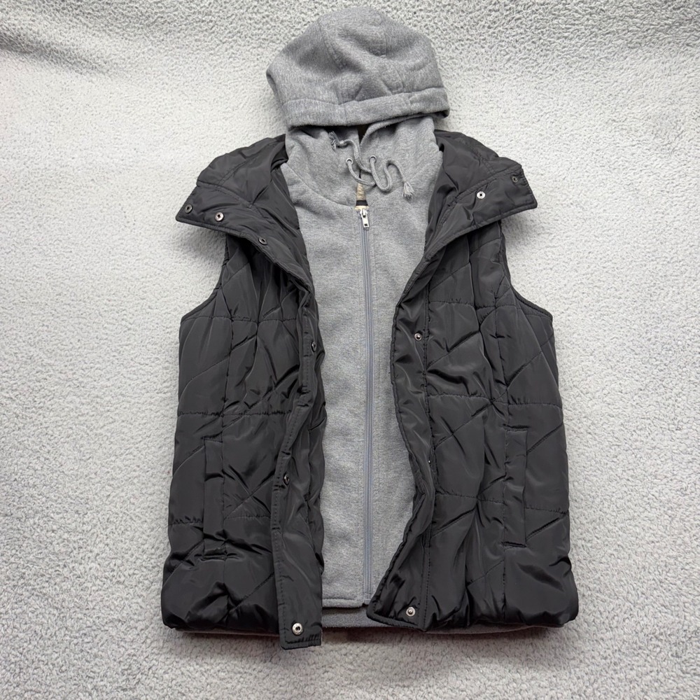 Ci Sono NYV1018F Womens Large Black Faux Sherpa Lined Hooded Quilted Puffer Vest